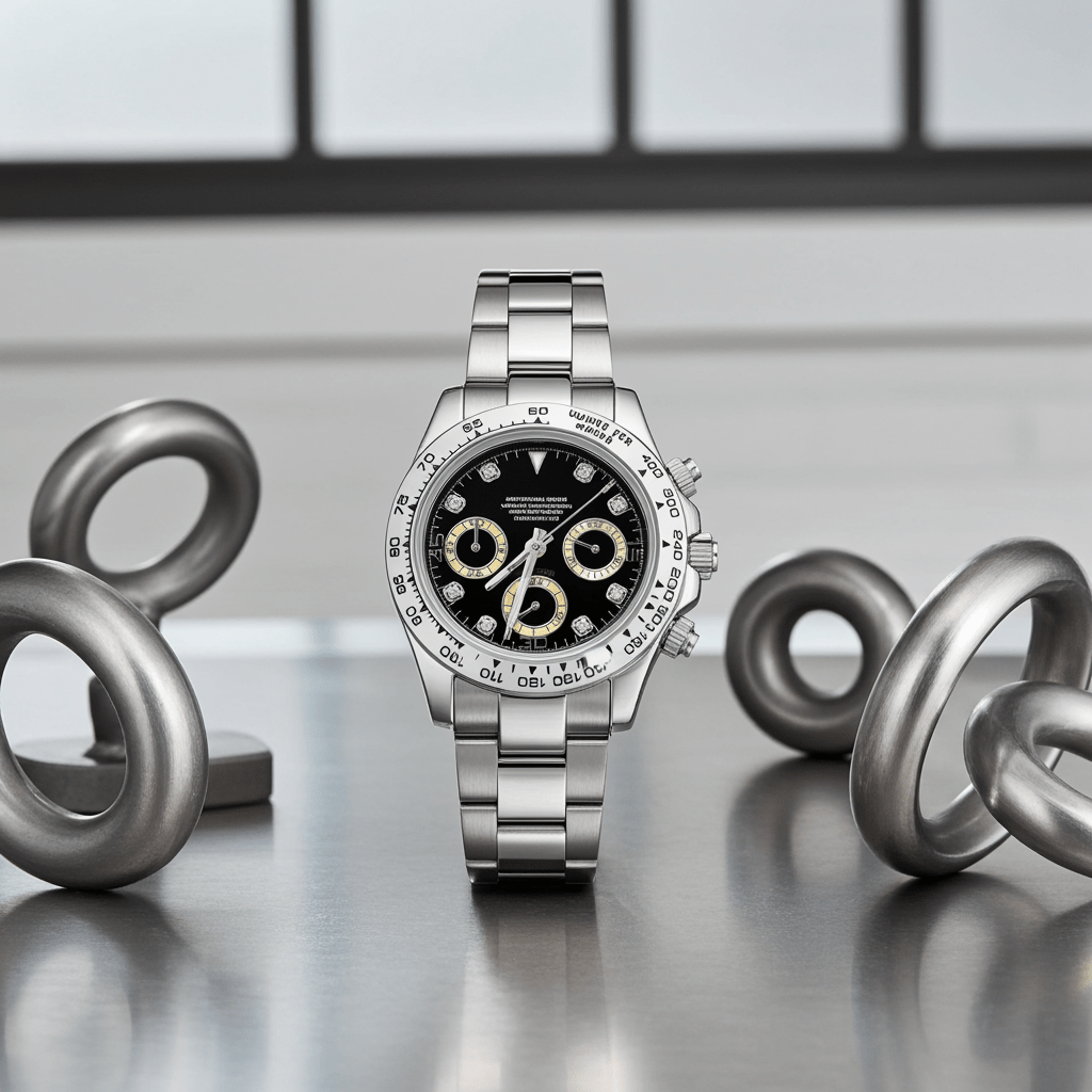 Black Dial Diamond Index Steel Bracelet Sport Chronograph Watch - Watch Mod Lab