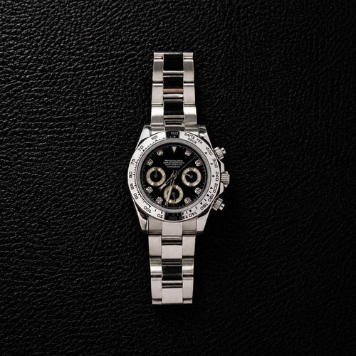 Black Dial Diamond Index Steel Bracelet Sport Chronograph Watch - Watch Mod Lab