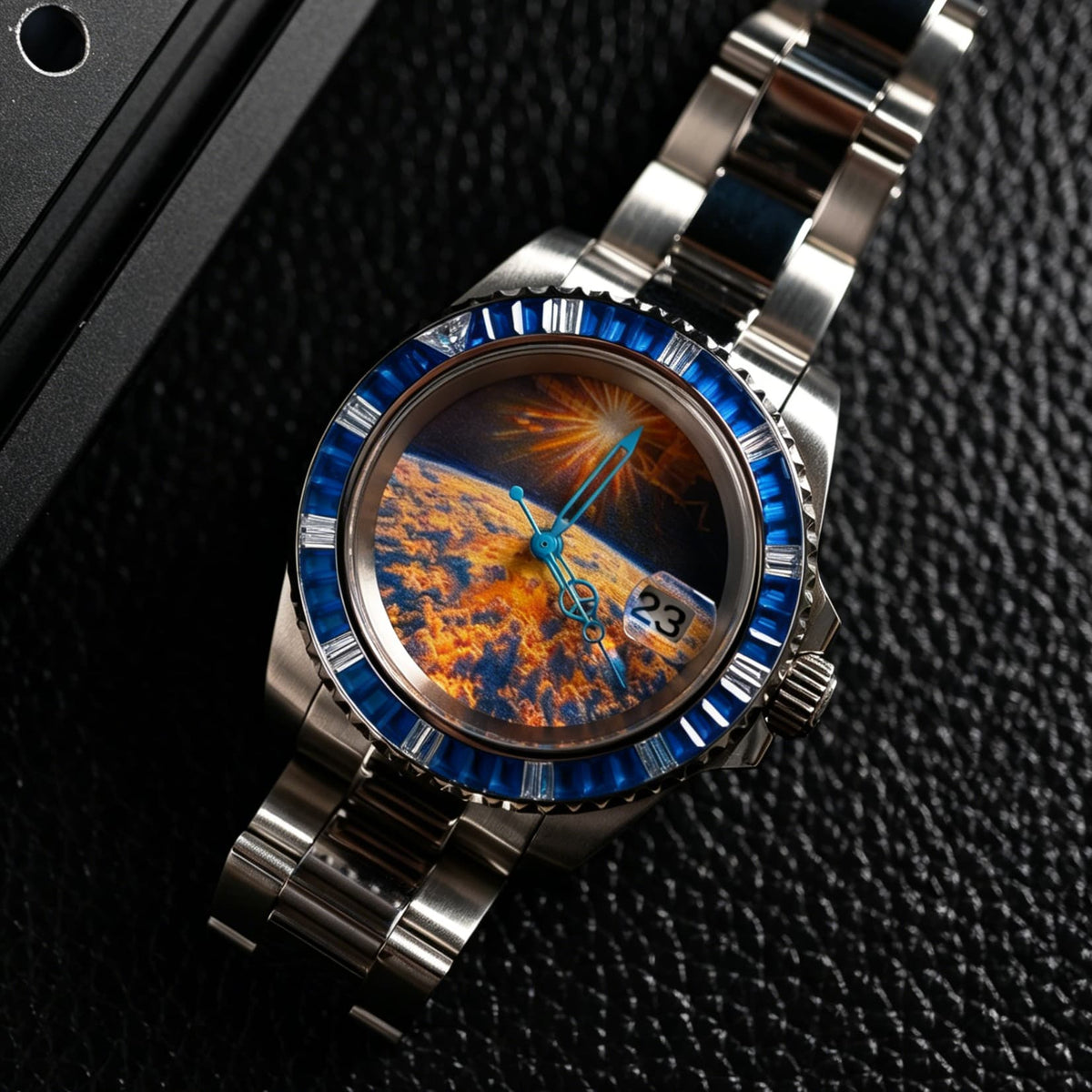 Blue Diamond Bezel Space Sunrise Art Dial Dive Automatic Watch - Watch Mod Lab