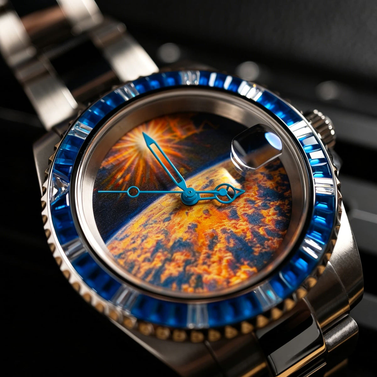 Blue Diamond Bezel Space Sunrise Art Dial Dive Automatic Watch - Watch Mod Lab