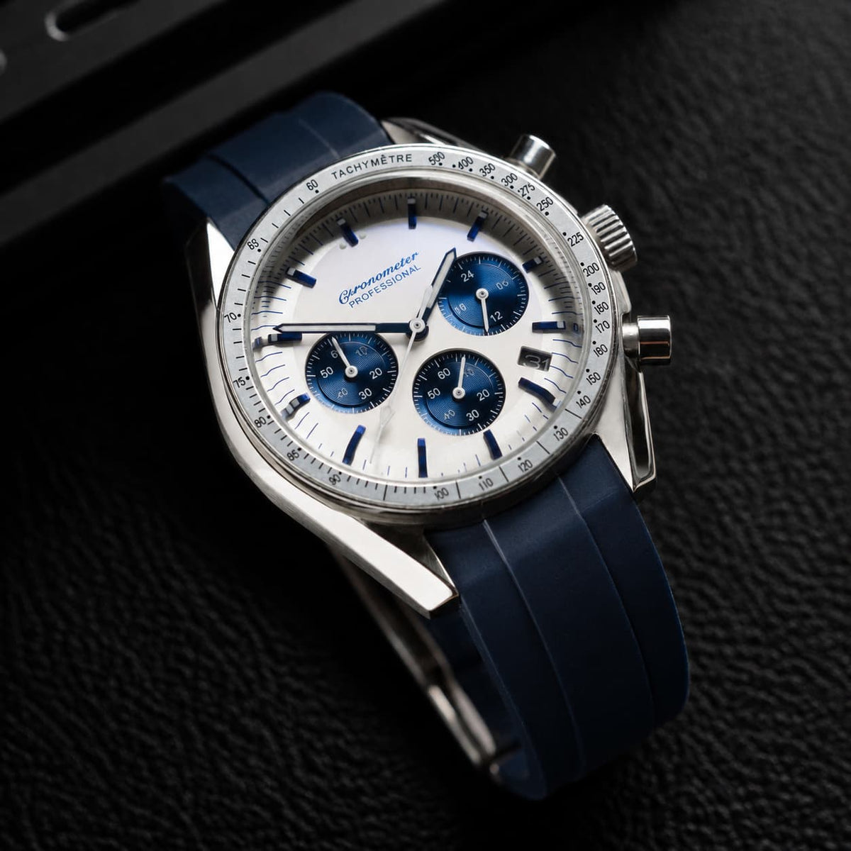 Blue Panda Dial Rubber Strap Sport Chronograph Watch - Watch Mod Lab