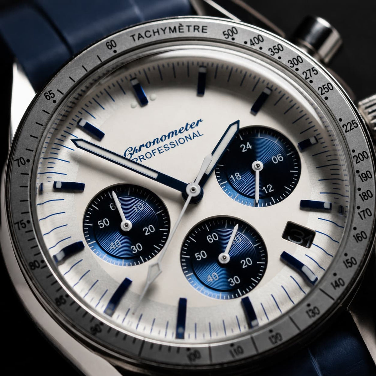 Blue Panda Dial Rubber Strap Sport Chronograph Watch - Watch Mod Lab