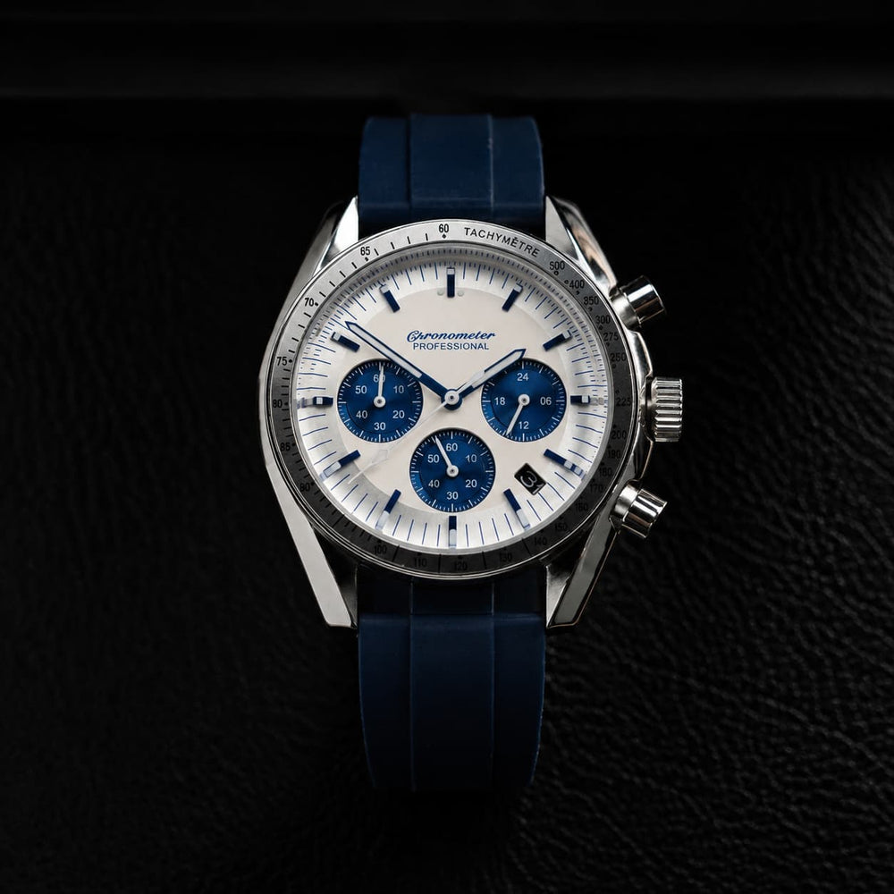 Blue Panda Dial Rubber Strap Sport Chronograph Watch - Watch Mod Lab