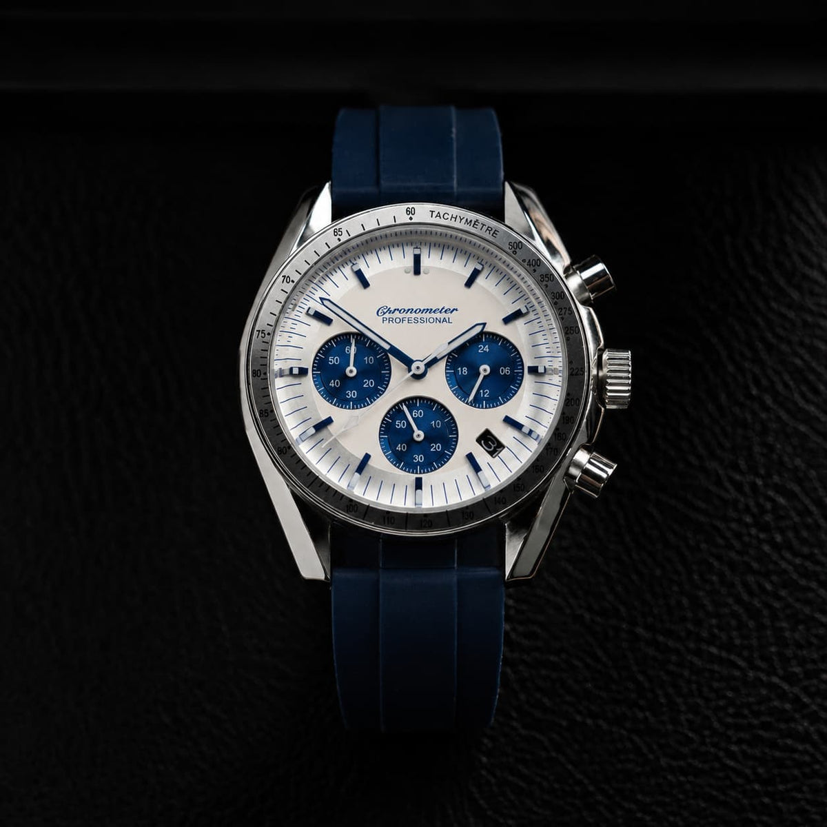 Blue Panda Dial Rubber Strap Sport Chronograph Watch - Watch Mod Lab