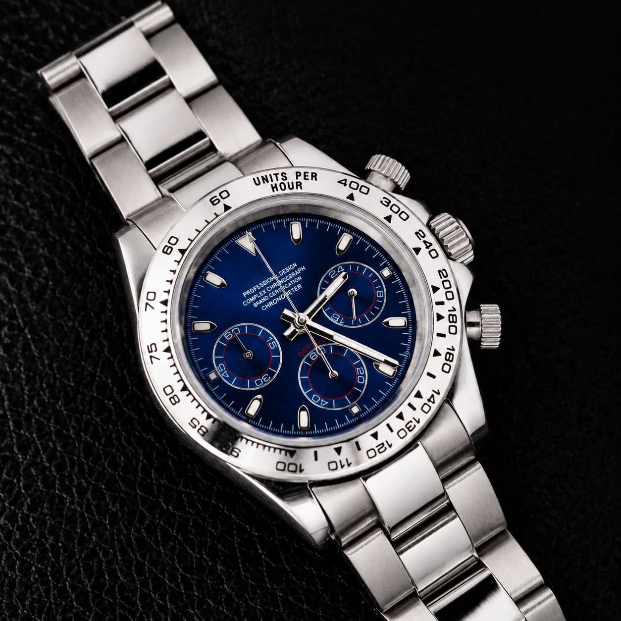 Blue Panda Dial Steel Bracelet Sport Chronograph Watch - Watch Mod Lab