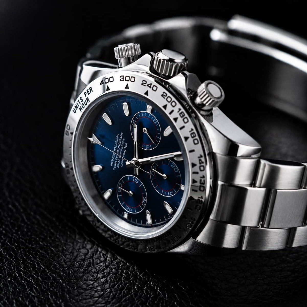 Blue Panda Dial Steel Bracelet Sport Chronograph Watch - Watch Mod Lab