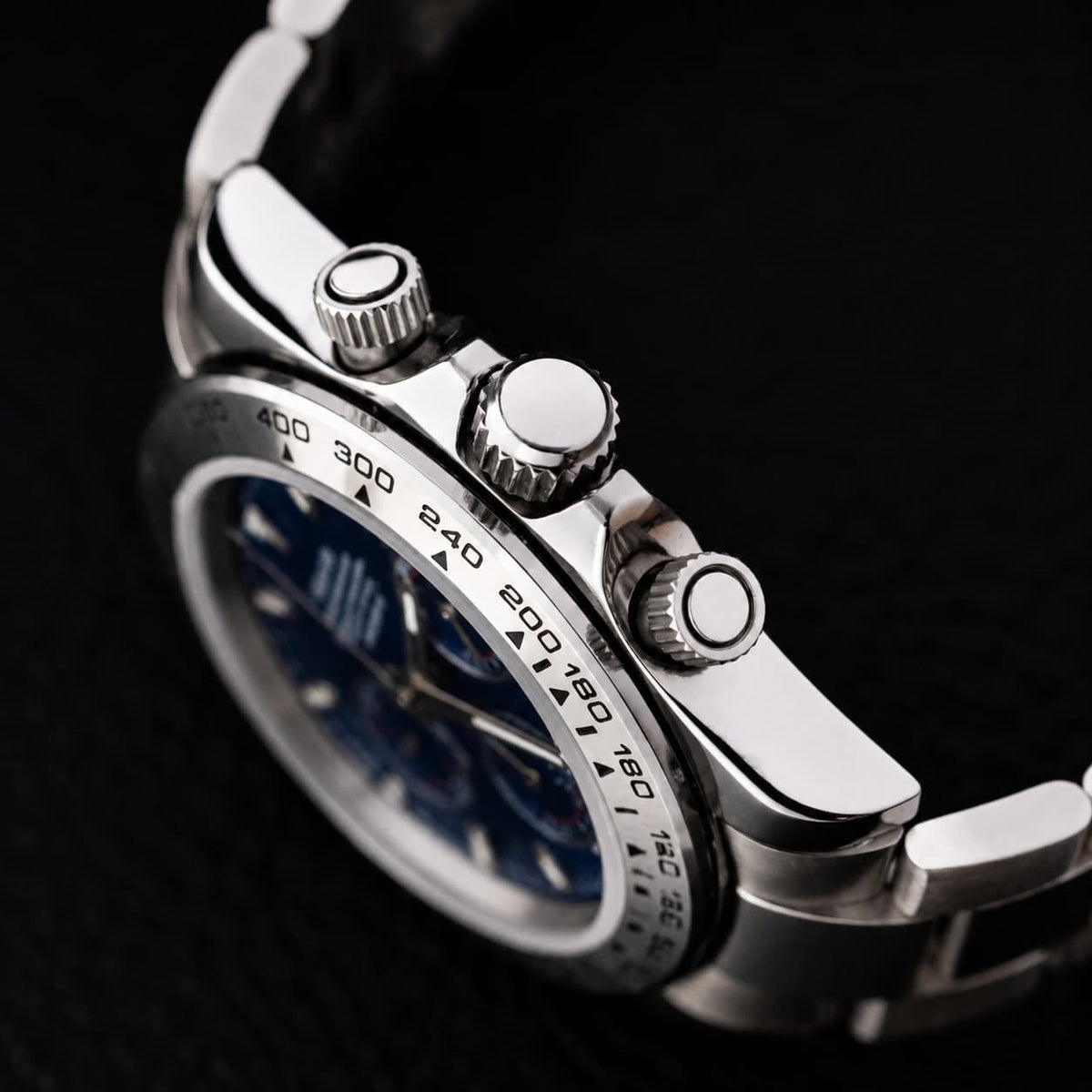 Blue Panda Dial Steel Bracelet Sport Chronograph Watch - Watch Mod Lab