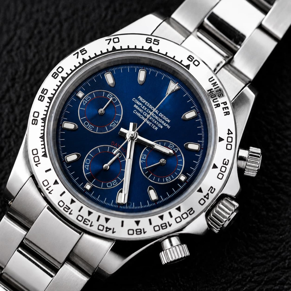 Blue Panda Dial Steel Bracelet Sport Chronograph Watch - Watch Mod Lab