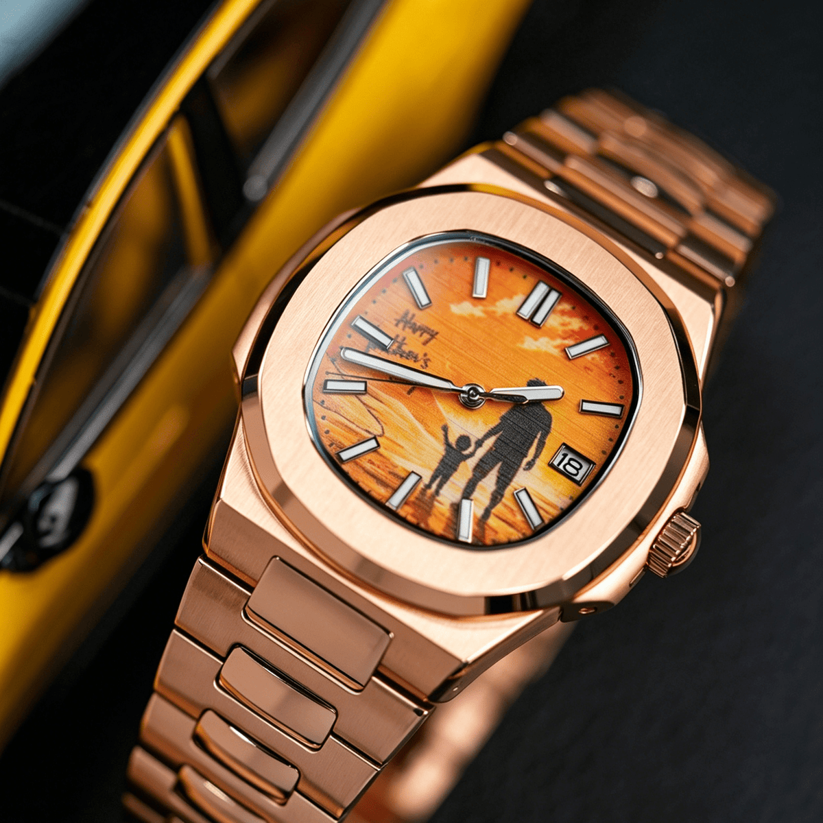 Custom Silhouette Photo Watch - Personalized Automatic Men's Watch (Rose Gold) - Watch Mod Lab
