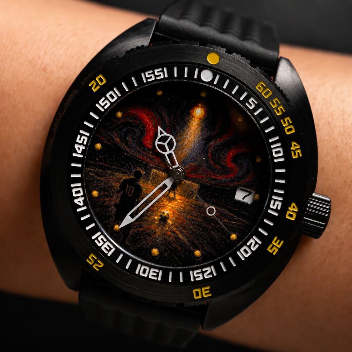 Dark Art Dial Black Yellow Bezel Vintage Dive Automatic Watch - Watch Mod Lab