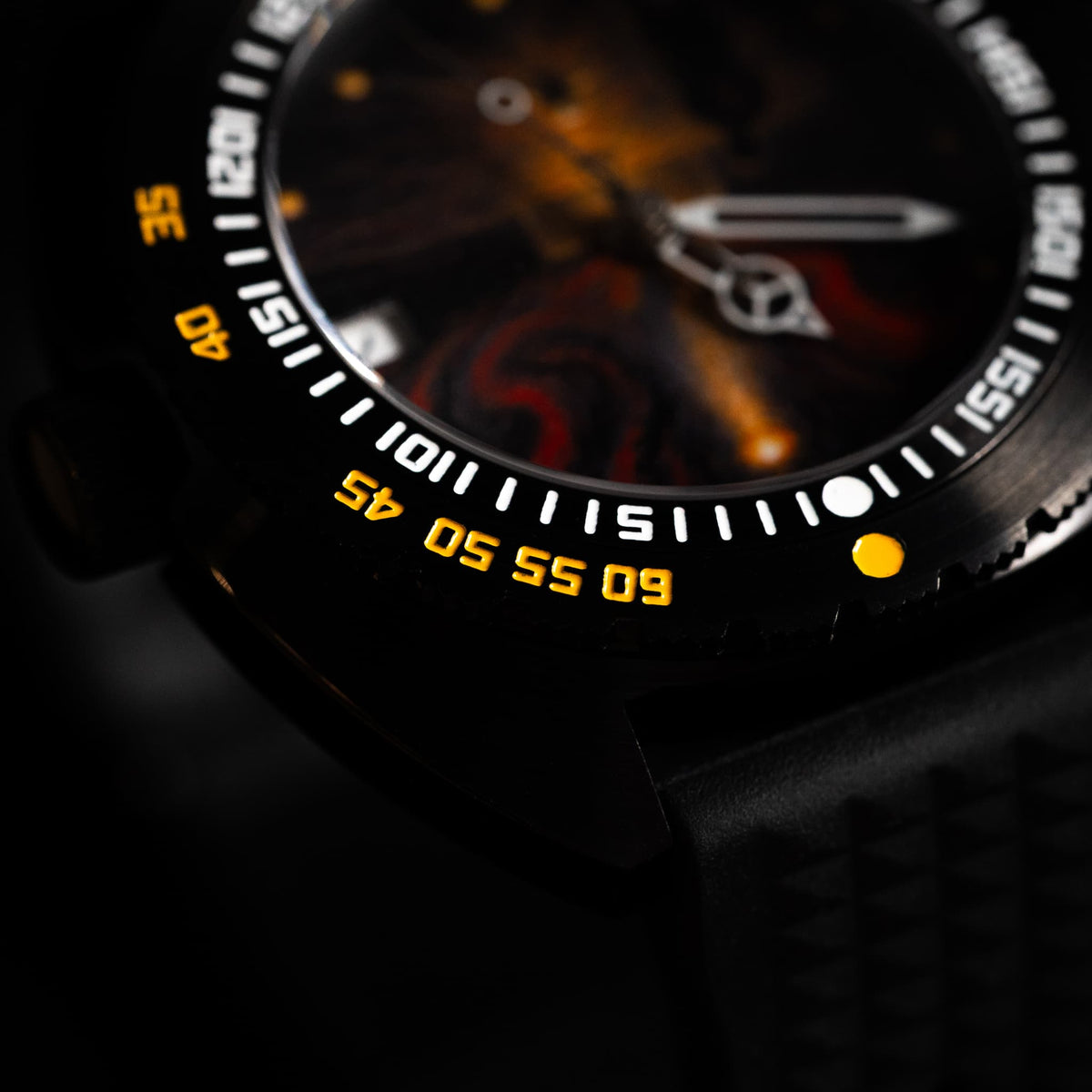Dark Art Dial Black Yellow Bezel Vintage Dive Automatic Watch - Watch Mod Lab