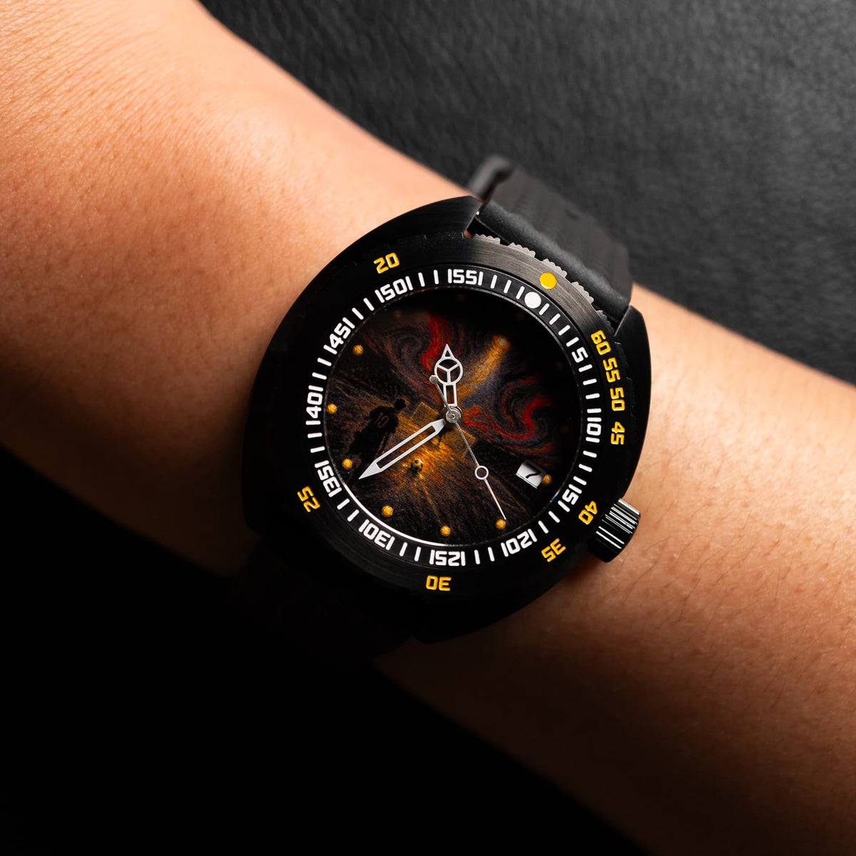 Dark Art Dial Black Yellow Bezel Vintage Dive Automatic Watch - Watch Mod Lab