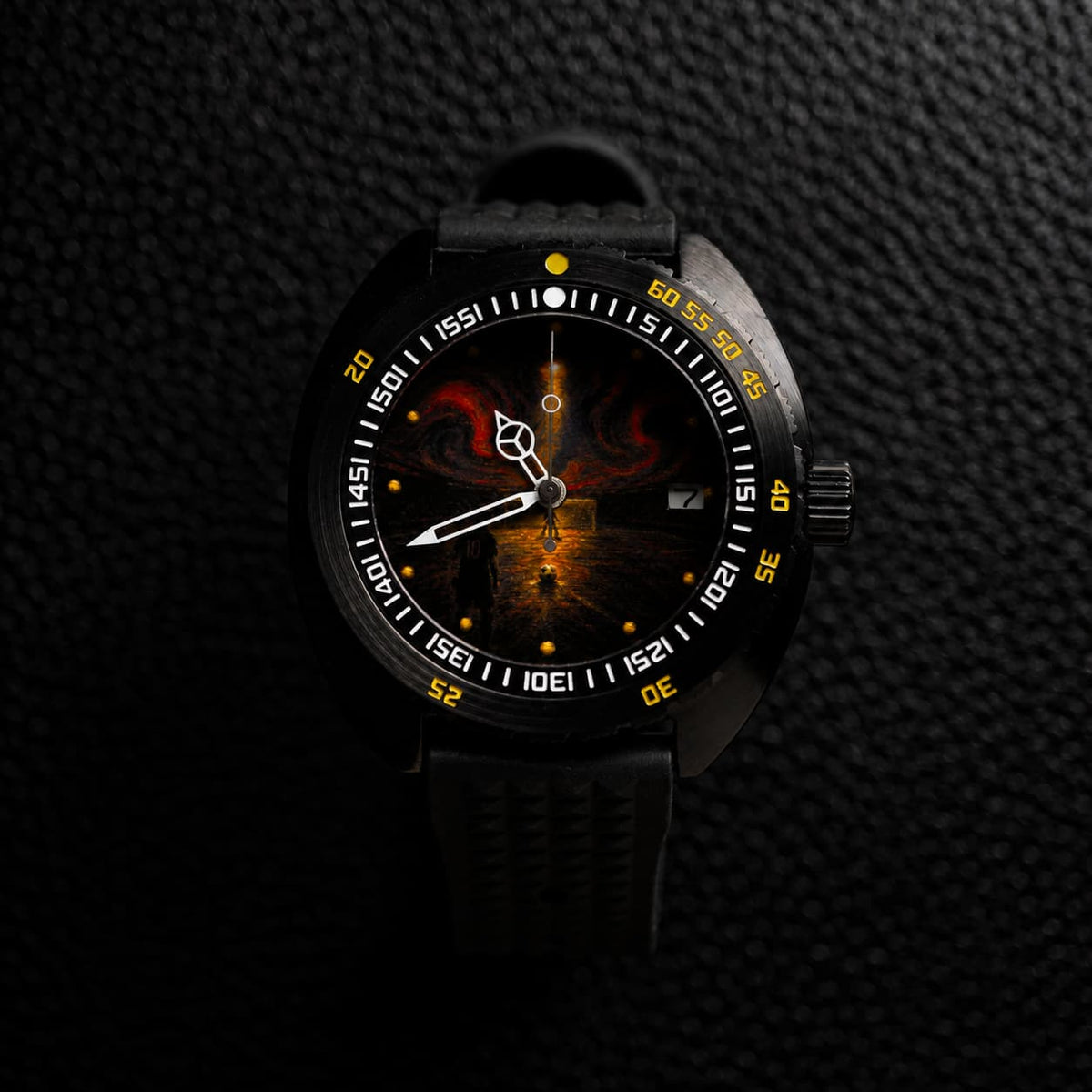 Dark Art Dial Black Yellow Bezel Vintage Dive Automatic Watch - Watch Mod Lab