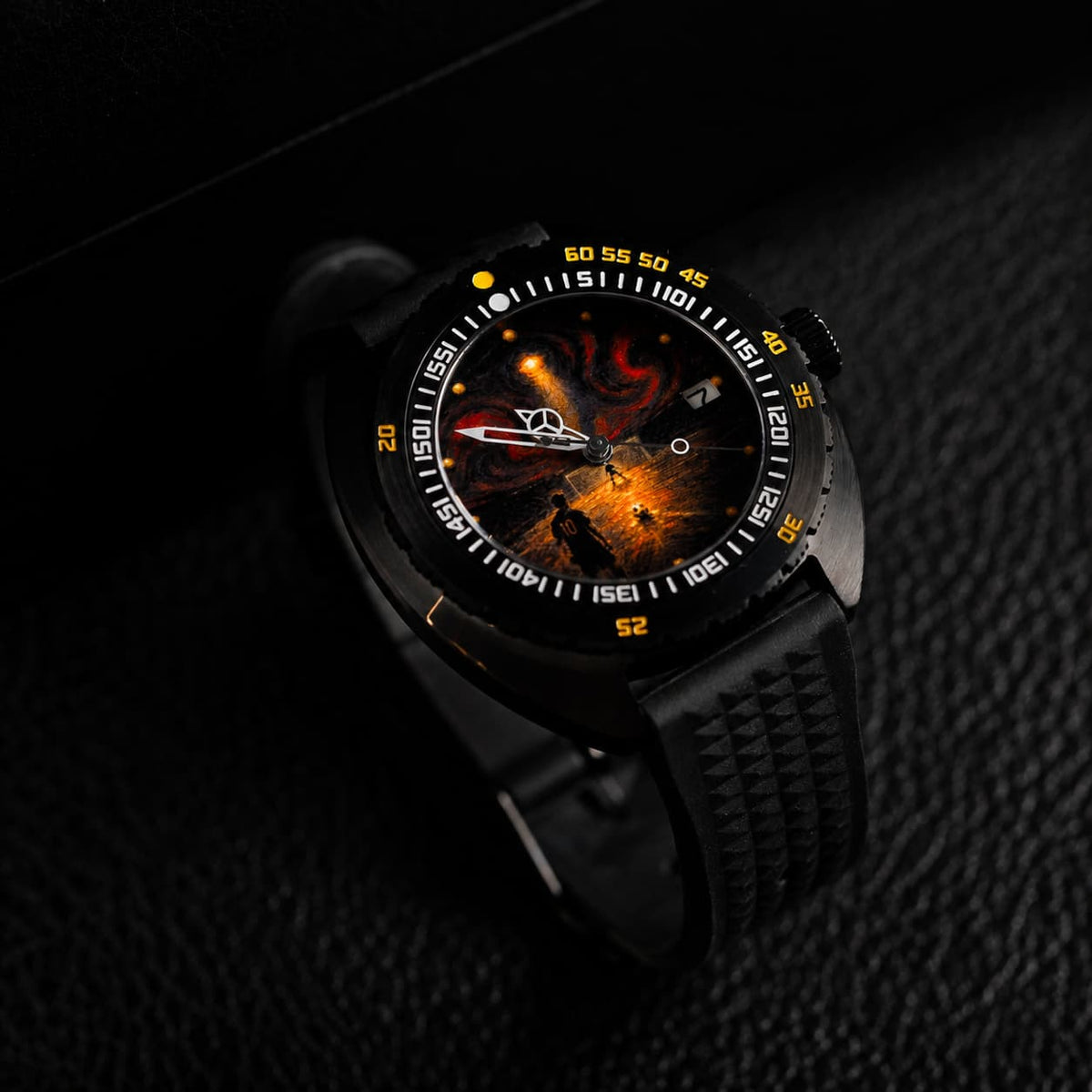 Dark Art Dial Black Yellow Bezel Vintage Dive Automatic Watch - Watch Mod Lab