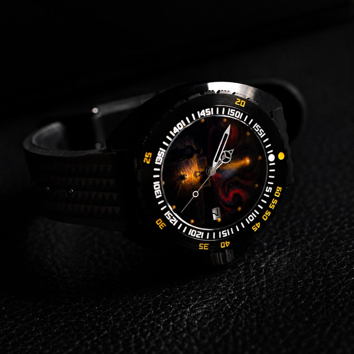 Dark Art Dial Black Yellow Bezel Vintage Dive Automatic Watch - Watch Mod Lab