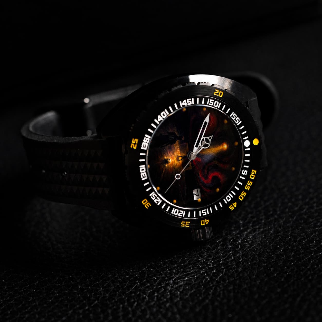 Dark Art Dial Black Yellow Bezel Vintage Dive Automatic Watch - Watch Mod Lab