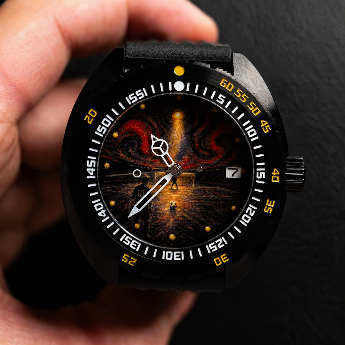 Dark Art Dial Black Yellow Bezel Vintage Dive Automatic Watch - Watch Mod Lab