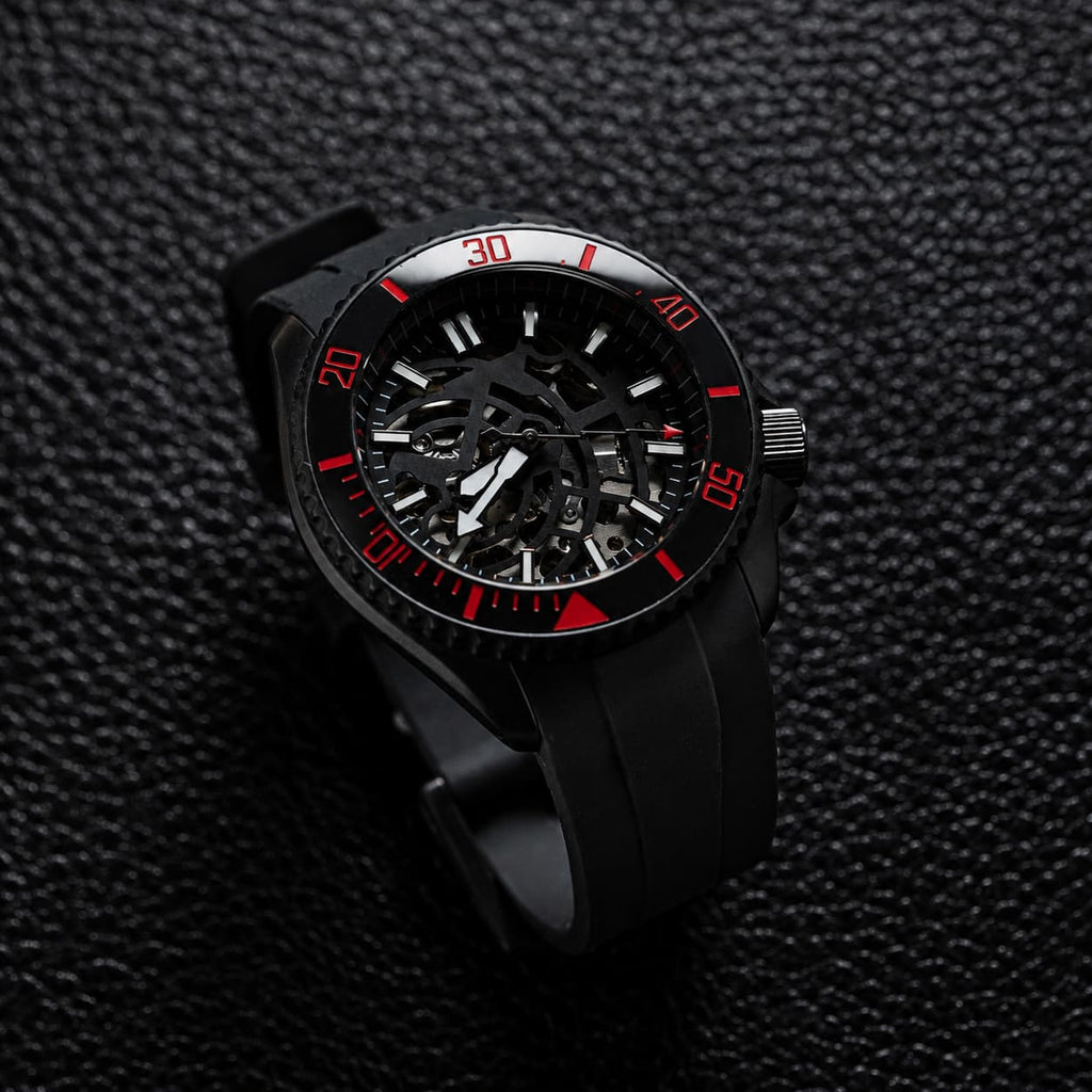 Dark Knight Skeleton Red Black Bezel Dive Automatic Watch - Watch Mod Lab