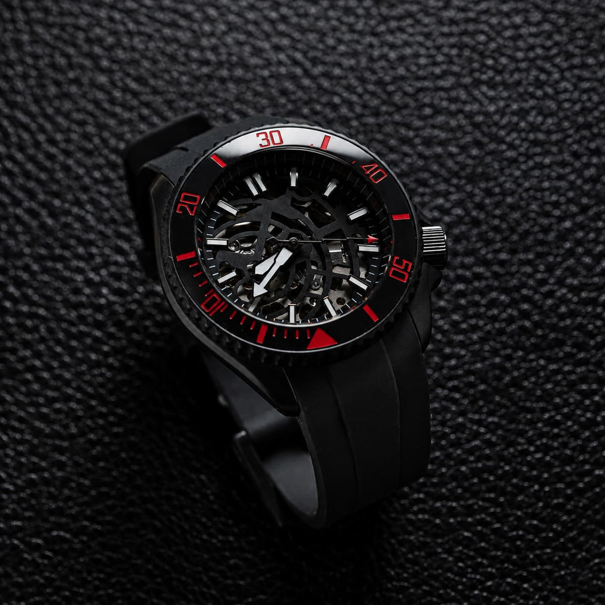 Dark Knight Skeleton Red Black Bezel Dive Automatic Watch - Watch Mod Lab