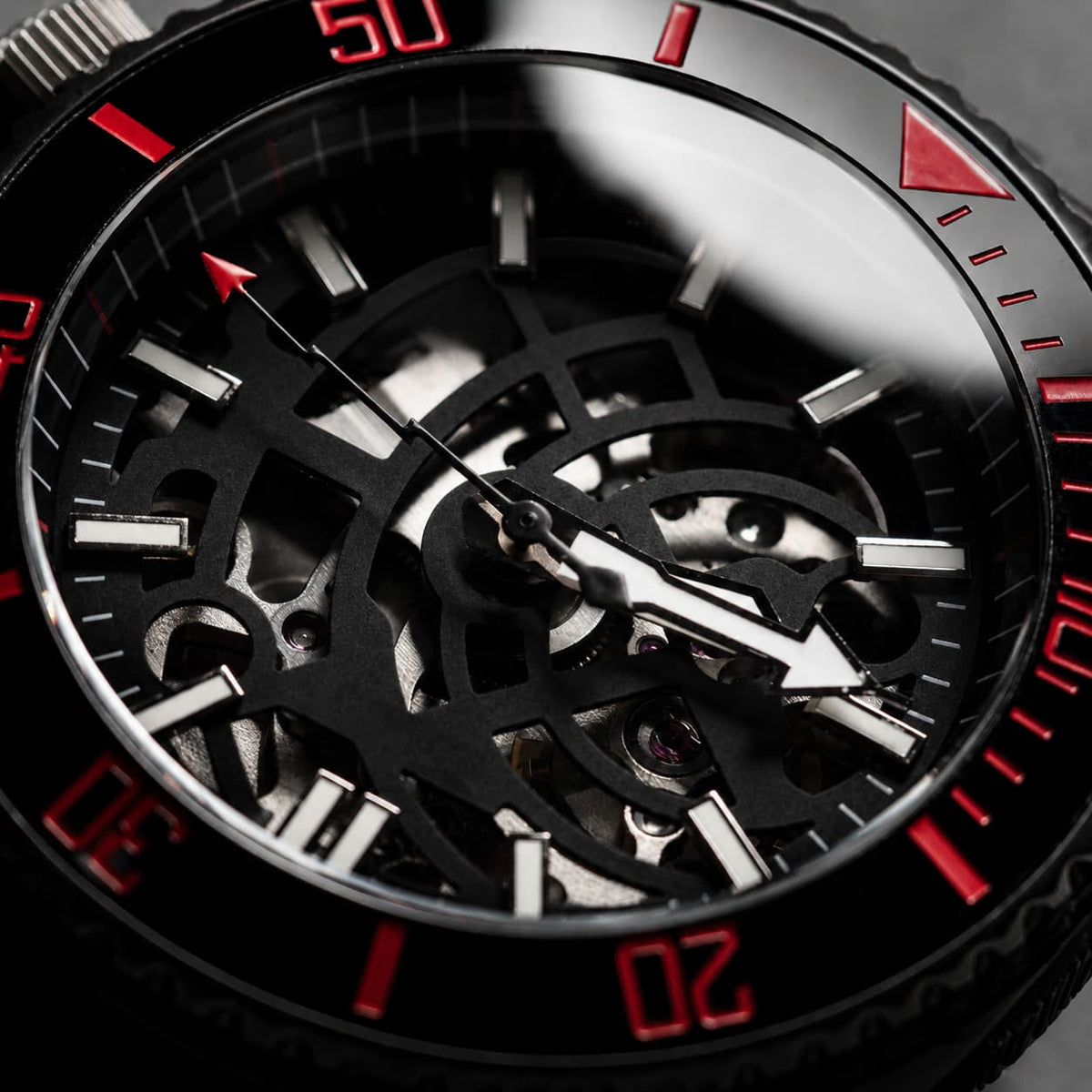 Dark Knight Skeleton Red Black Bezel Dive Automatic Watch - Watch Mod Lab