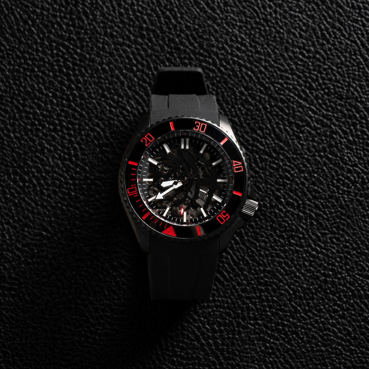 Dark Knight Skeleton Red Black Bezel Dive Automatic Watch - Watch Mod Lab
