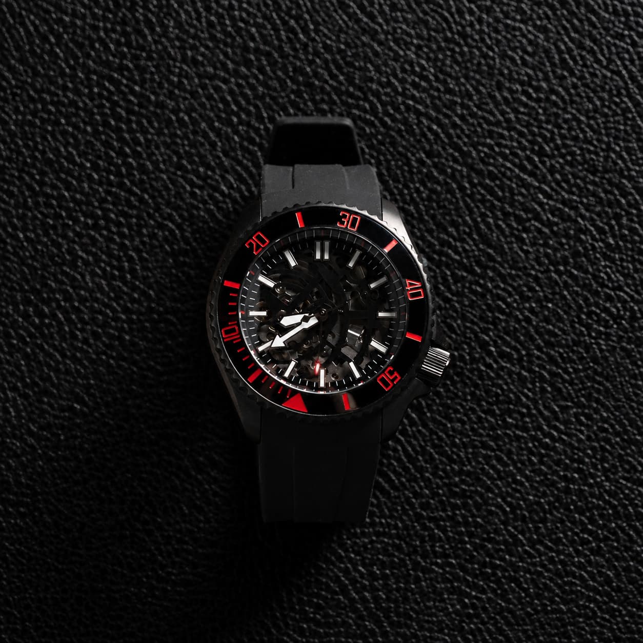 Dark Knight Skeleton Red Black Bezel Dive Automatic Watch - Watch Mod Lab
