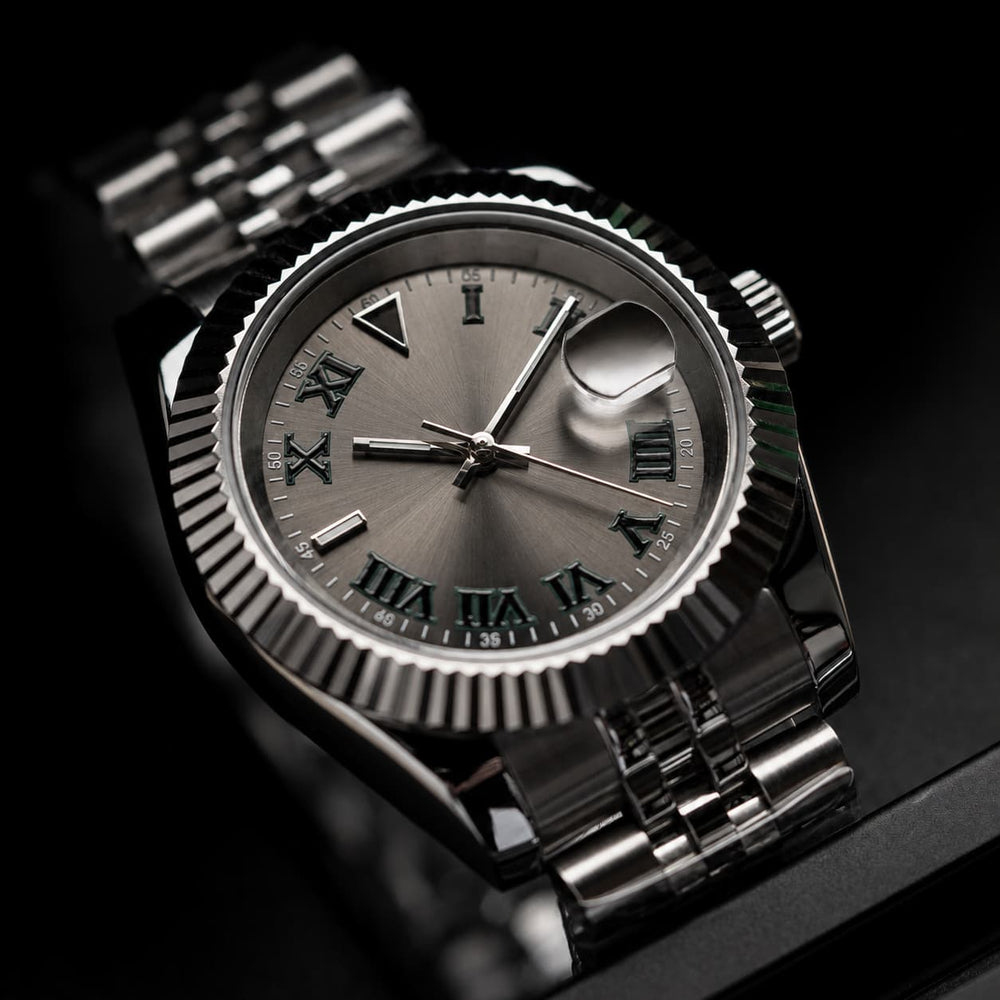 Grey Dial Green Roman Bezel Automatic Watch - Watch Mod Lab