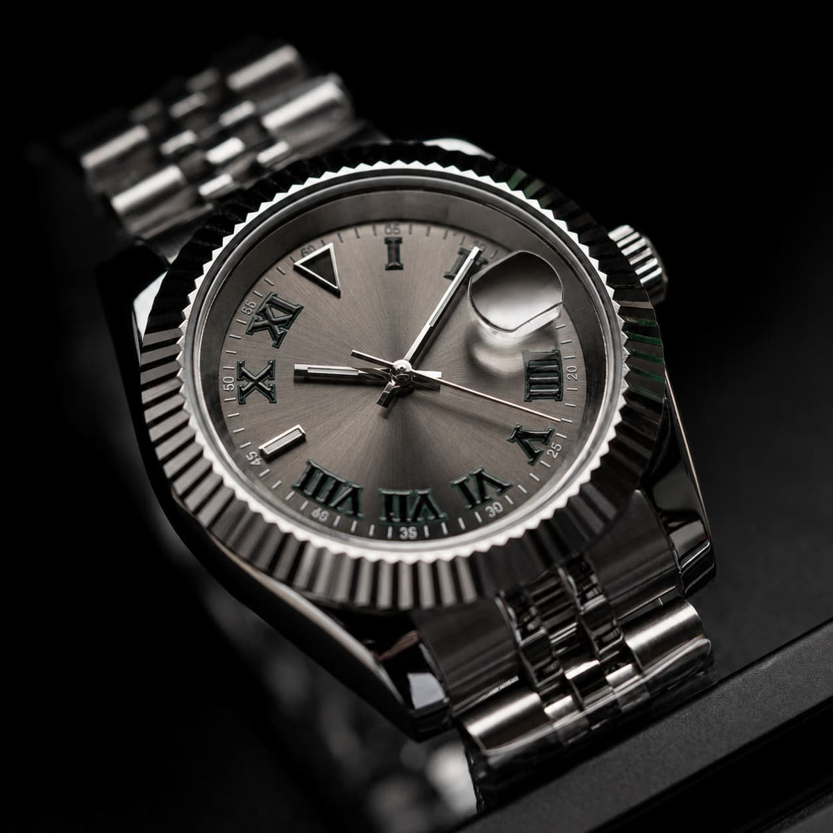 Grey Dial Green Roman Bezel Automatic Watch - Watch Mod Lab