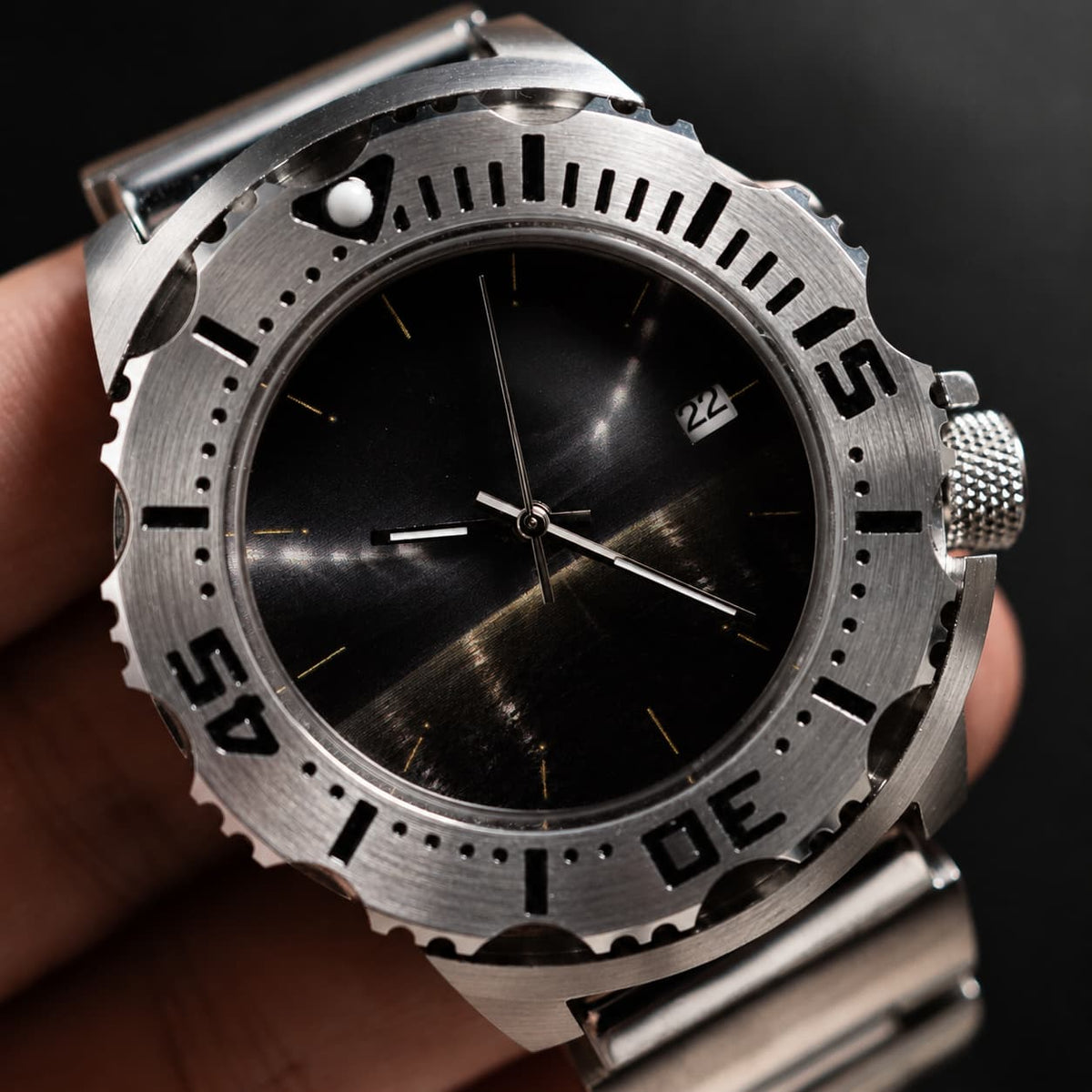 Hardcore Tool Style Black Dial Dive Steel Bracelet Automatic Watch - Watch Mod Lab