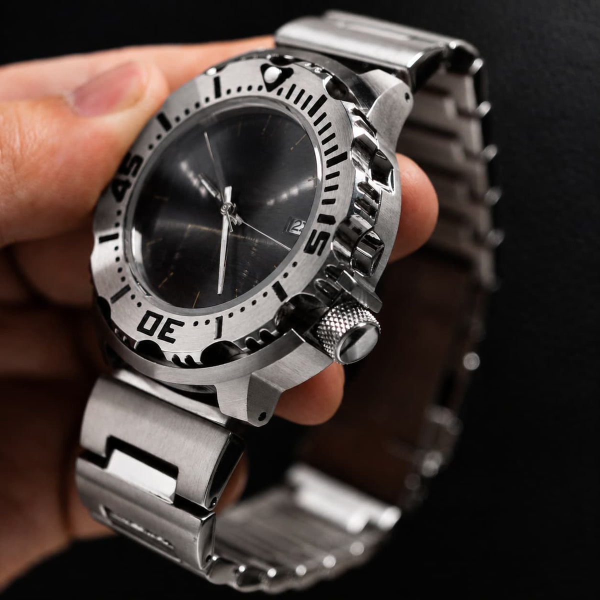 Hardcore Tool Style Black Dial Dive Steel Bracelet Automatic Watch - Watch Mod Lab