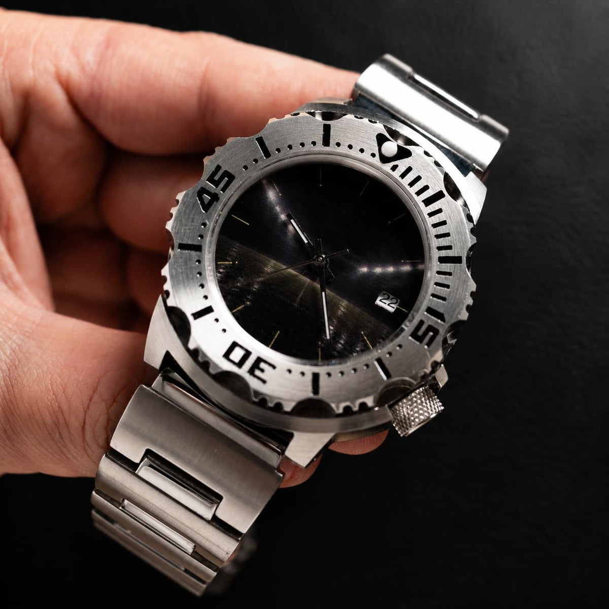 Hardcore Tool Style Black Dial Dive Steel Bracelet Automatic Watch - Watch Mod Lab