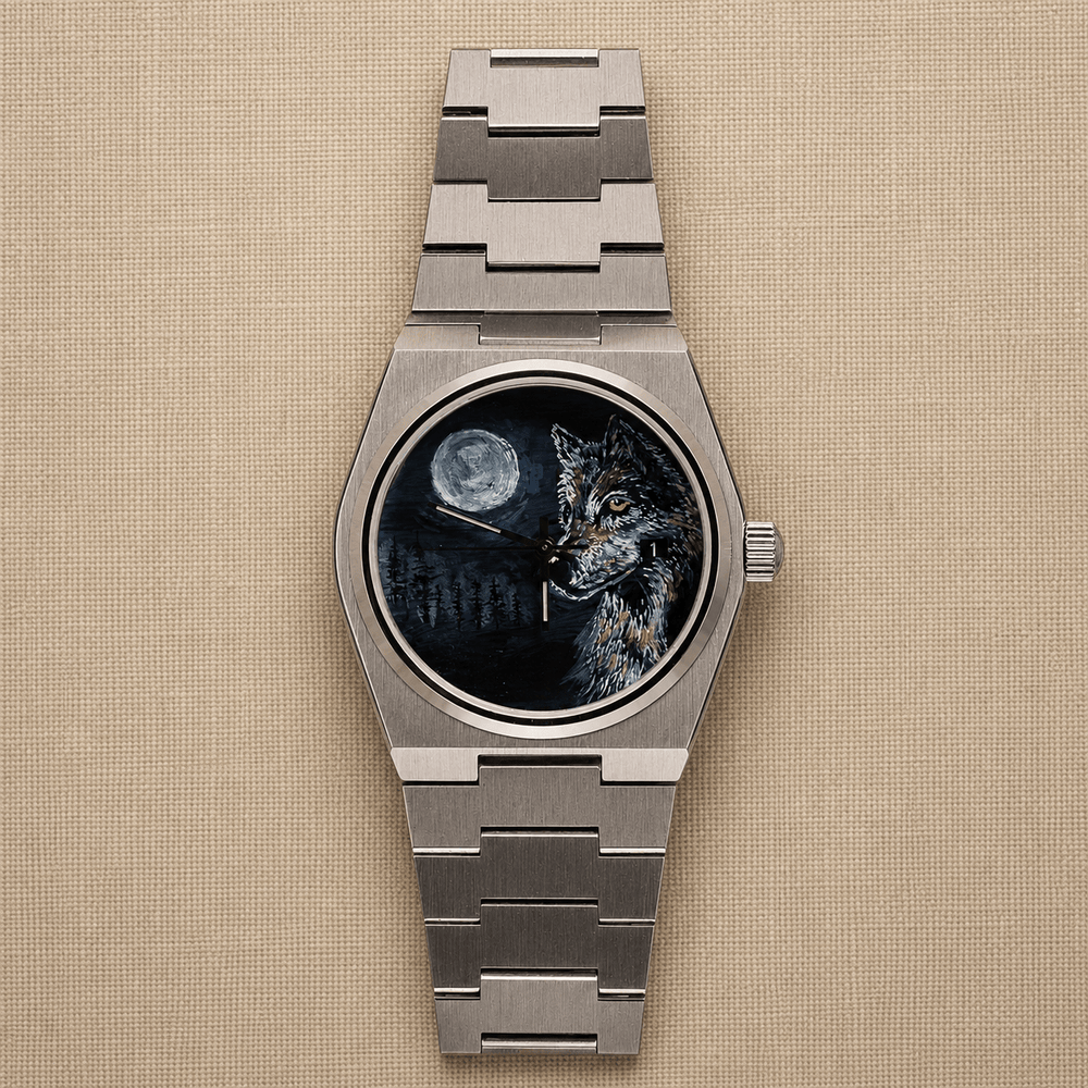 Midnight Wolf — Hand-Painted Automatic Watch - Watch Mod Lab