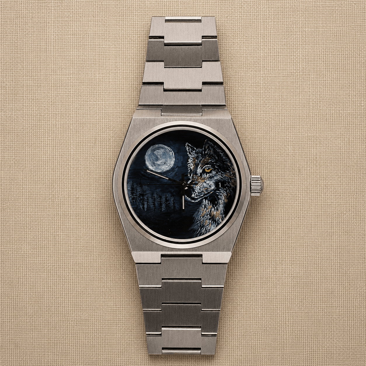 Midnight Wolf — Hand-Painted Automatic Watch - Watch Mod Lab