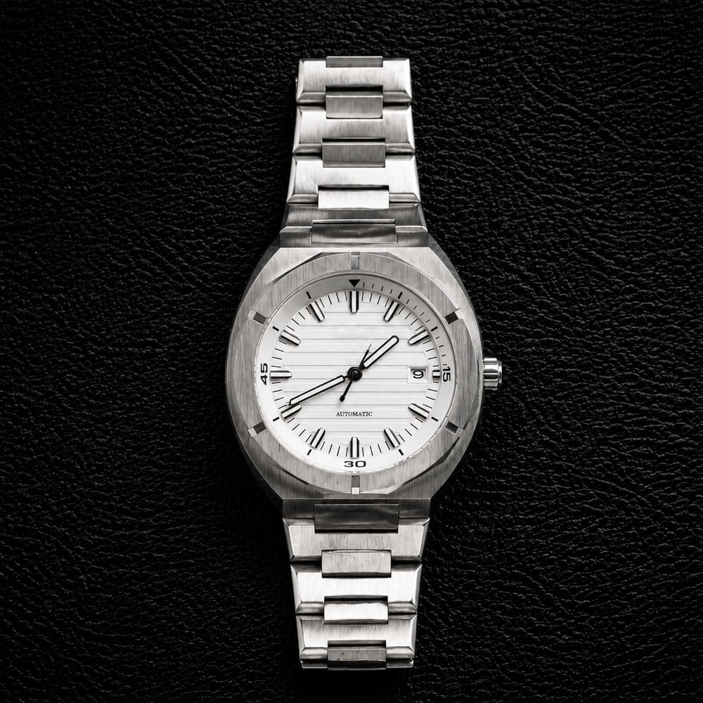 Octagonal Brushed Bezel Silver Dial Automatic Watch - Watch Mod Lab