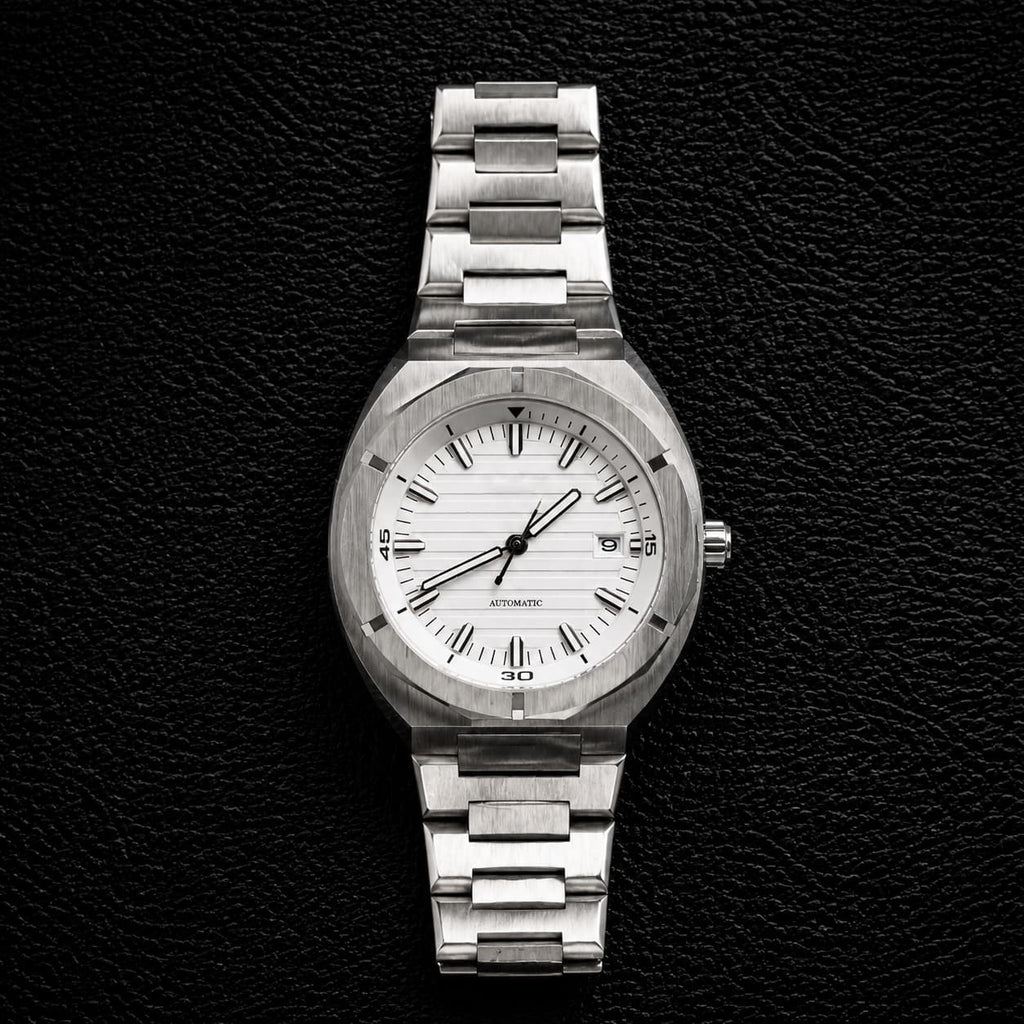 Octagonal Brushed Bezel Silver Dial Automatic Watch - Watch Mod Lab