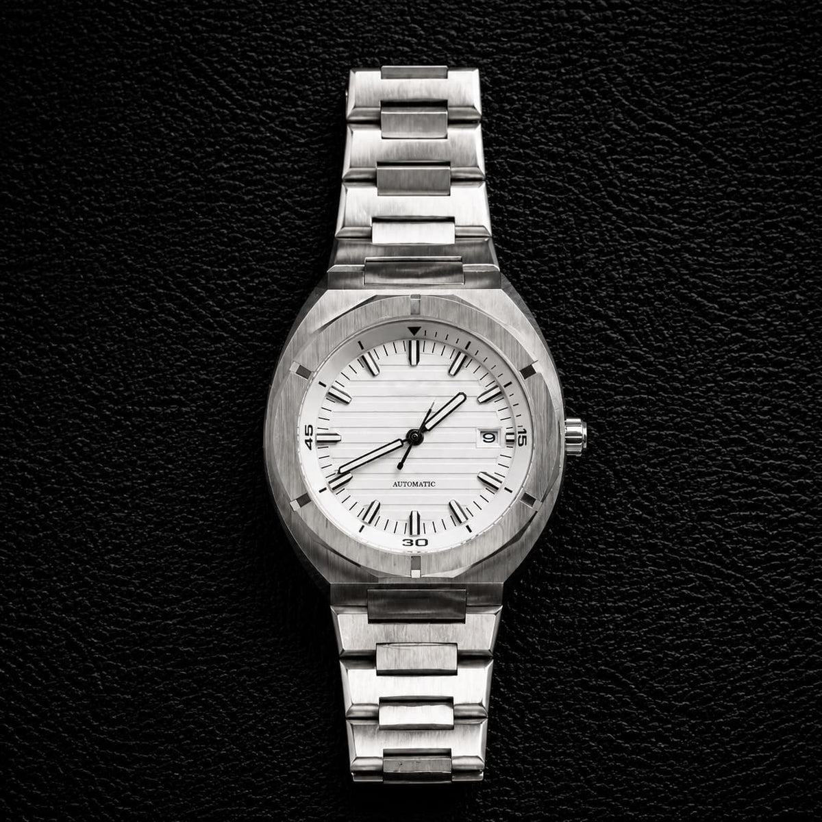 Octagonal Brushed Bezel Silver Dial Automatic Watch - Watch Mod Lab