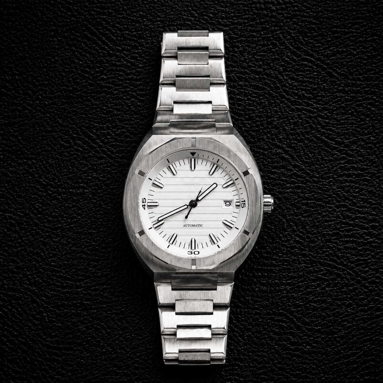 Octagonal Brushed Bezel Silver Dial Automatic Watch - Watch Mod Lab
