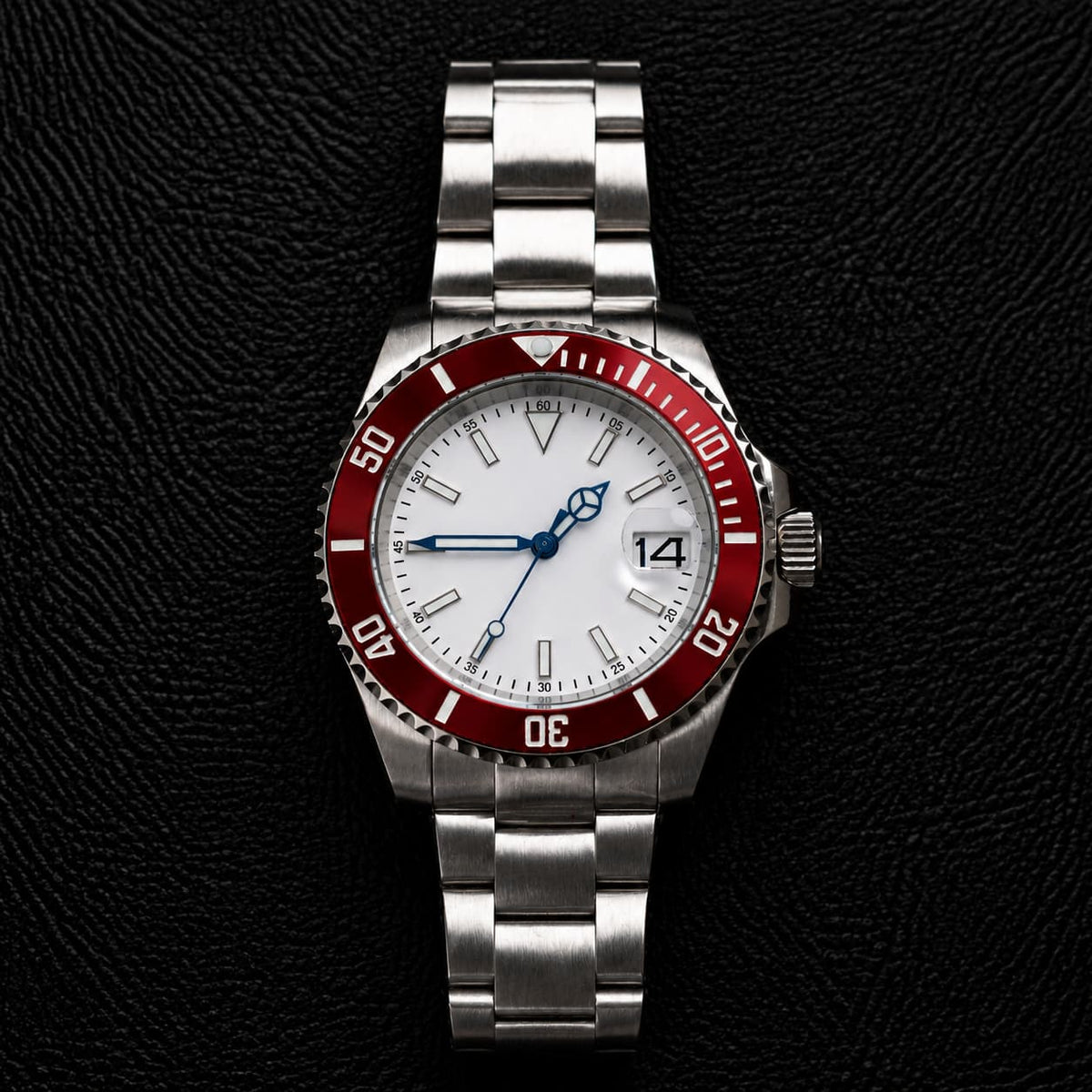 Red Bezel White Dial Unidirectional Dive Automatic Watch - Watch Mod Lab