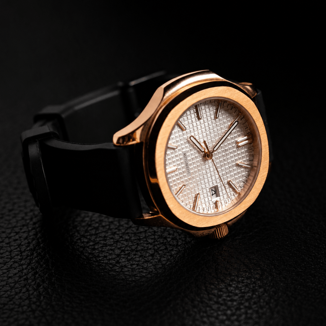 Rose Gold Octagonal Case Tapestry Dial Leather Strap Automatic Watch - Watch Mod Lab