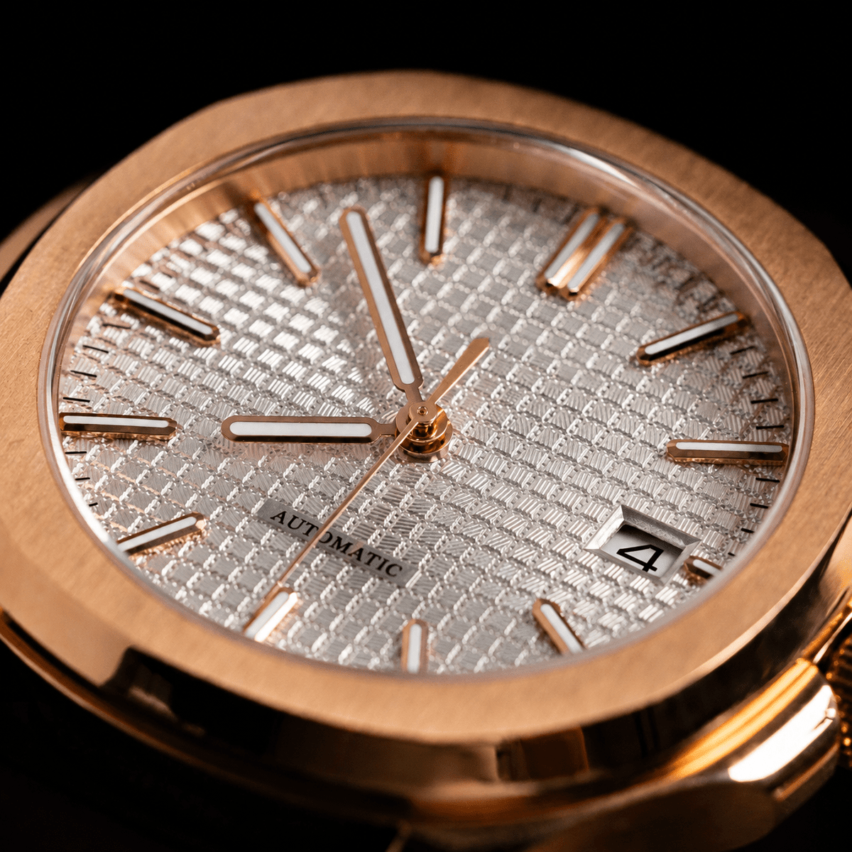 Rose Gold Octagonal Case Tapestry Dial Leather Strap Automatic Watch - Watch Mod Lab