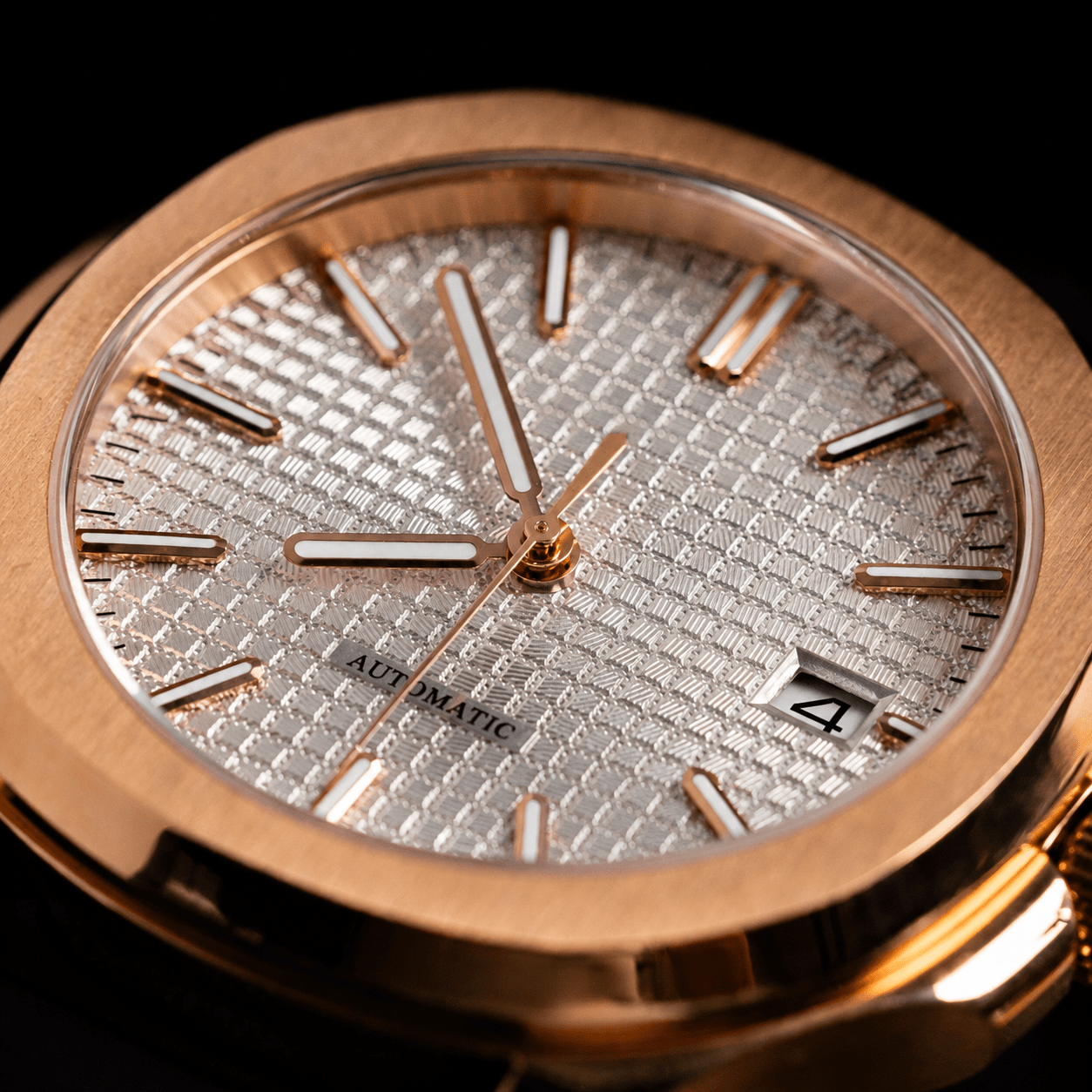 Rose Gold Octagonal Case Tapestry Dial Leather Strap Automatic Watch - Watch Mod Lab