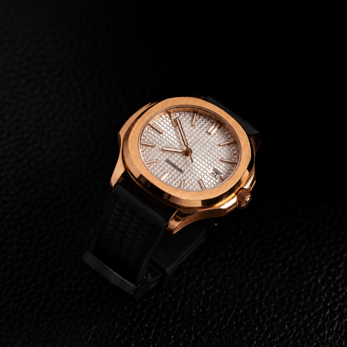 Rose Gold Octagonal Case Tapestry Dial Leather Strap Automatic Watch - Watch Mod Lab