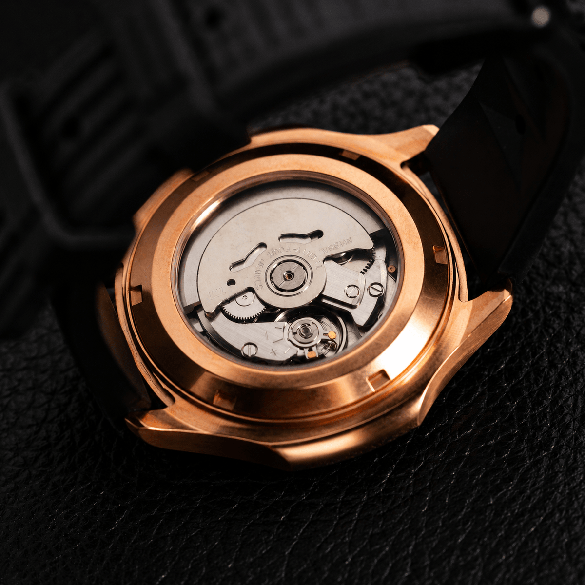 Rose Gold Octagonal Case Tapestry Dial Leather Strap Automatic Watch - Watch Mod Lab