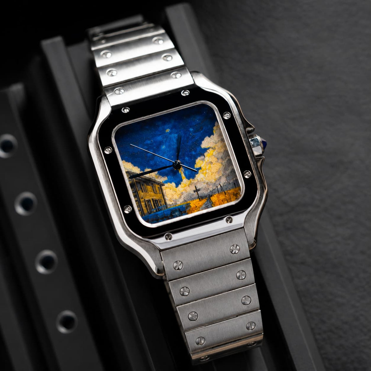 Square Screw Bezel Van Gogh Art Dial Automatic Watch - Watch Mod Lab