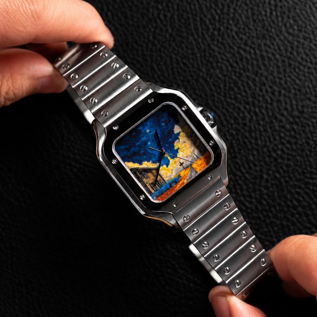 Square Screw Bezel Van Gogh Art Dial Automatic Watch - Watch Mod Lab